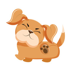 Fototapeta premium Happy cartoon puppy sitting, Portrait of cute little dog wearing collar. Dog friend. Vector illustration. Isolated on white background.