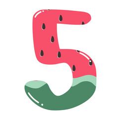 Watermelon summer bright font. Cartoon 3D decorative alphabet. Glossy letters and numbers isolated on white. For package, poster, banner, T-shirt, brochure design. Vector illustration