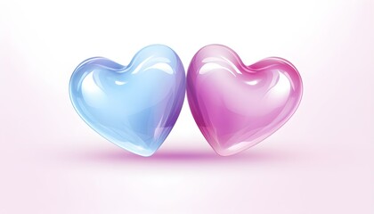 Obraz premium Realistic pink glossy 3d blue and pink heart. Valentine's Day greeting card design elements. Realistic 3D vector illustration on white background.