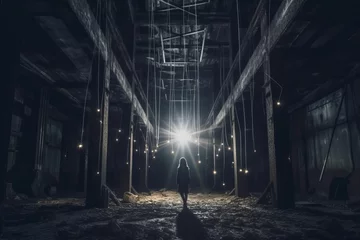 Foto op Aluminium a person standing in the middle of an abandoned building © AberrantRealities