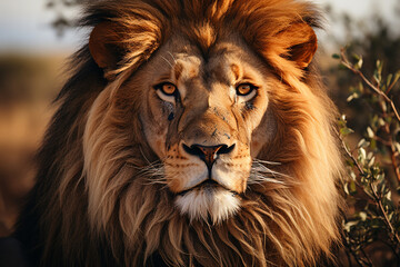 Majestic lion in close-up, Kenya's beauty Generative AI