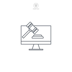 Online Auction. Computer with Gavel icon symbol vector illustration isolated on white background