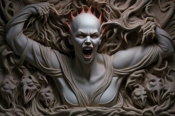 a sculpture of a woman with her mouth open