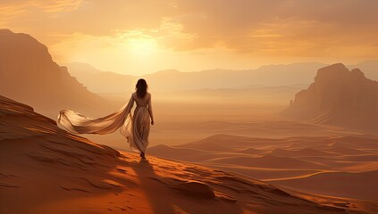 Lonely woman on the desert. 