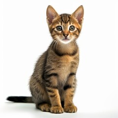 a small kitten sitting on a white background