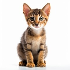 a small kitten sitting on a white background