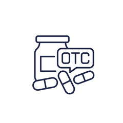 OTC drugs or medications line icon with pills