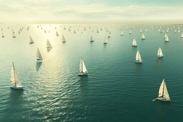 Poster Aerial view of many sailboats sailing in the water © Photo And Art Panda