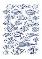 set of cute little fish for design items for children isolated on a white background. Beautiful fish for banners, wallpapers, textiles, books, cards, toys for children. flat design. vector