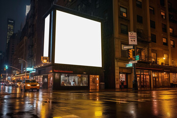Mockup of a blank display/sign in a megacity like New York, with street scene, ai-generated,...