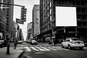 Mockup of a blank display/sign in a megacity like New York, with street scene, ai-generated, Display advertising, advertising