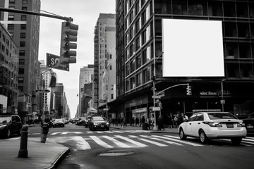 Foto op Plexiglas Mockup of a blank display/sign in a megacity like New York, with street scene, ai-generated, Display advertising, advertising © Friedhelm