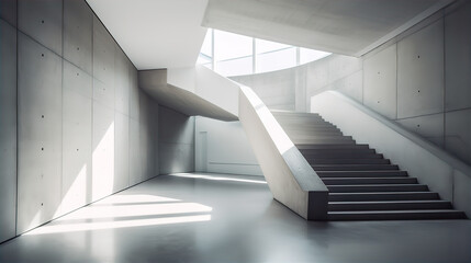 Interior of modern office or lobby place with stairs and concrete white walls