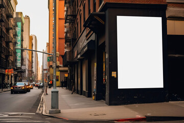 Mockup of a blank display/sign in a megacity like New York, with street scene, ai-generated, Display advertising, advertising - obrazy, fototapety, plakaty