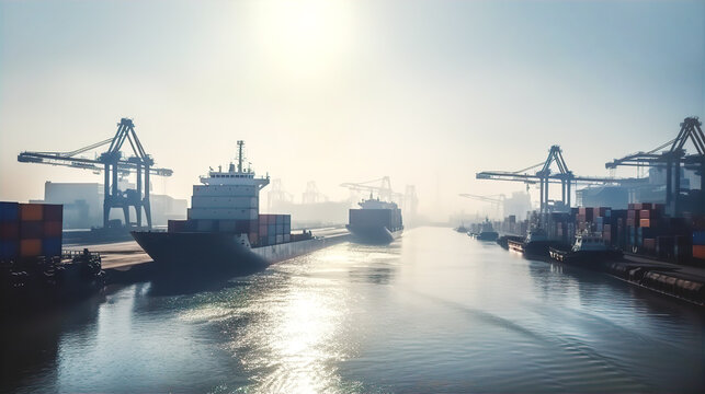 Container ship getting to port. Cargo, transportation, supply and economy idea