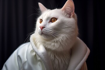 a white cat in a robe