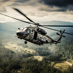 Fototapeta na wymiar big, large military helicopter in the sky. Generative AI