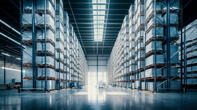 High-tech warehouse with a high level of electronics, equipped to store and sort goods