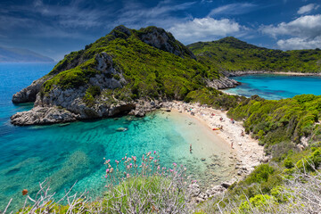 Fototapeta Krajobraz morski, wakacje i wypoczynek, morze i plaża Porto Timoni, wyspa Korfu, Grecja obraz