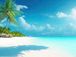 Horizontal summer palm beach landscape. For backgrounds, covers, banners, booklets, flyers and other summer projects. 