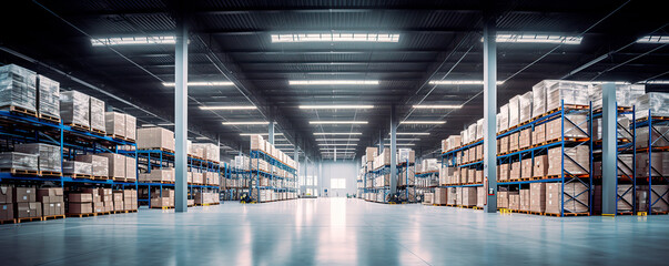 High-tech warehouse with a high level of electronics, equipped to store and sort goods