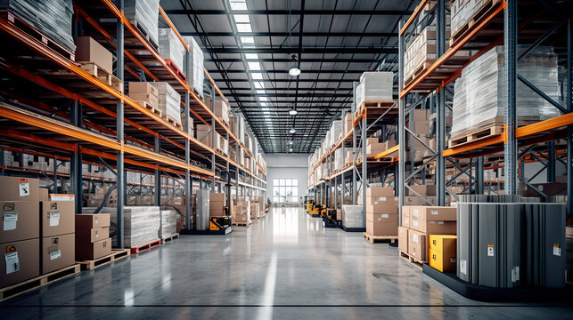 High-tech warehouse with a high level of electronics, equipped to store and sort goods
