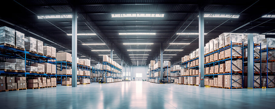High-tech warehouse with a high level of electronics, equipped to store and sort goods