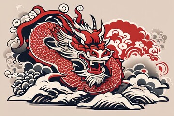 Japanese style dragon illustration with Generative AI.