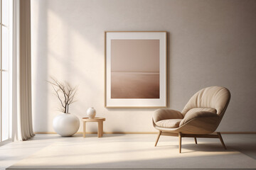 Naklejka na ściany i meble Frame mockup in contemporary minimalist beige room interior