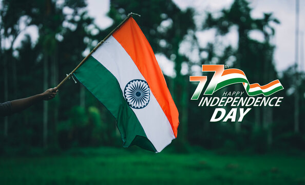 77th India Independence day photography, hand holding Indian flag 