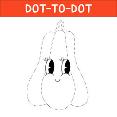 Dot to dot educational game and Coloring book of groovy pumpkin cartoon character for preschool kids activity handwriting practice worksheet.