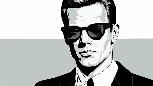 Fashionable gentleman. Vector cartoon art of a young man with sunglasses. Cartoon comic of attractive man. Decoration poster. 