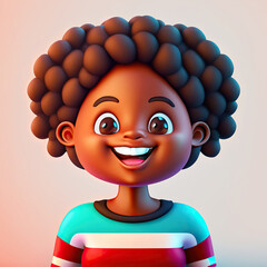 Cartoon 3d cute avatar of Smiling Black Kind Young girl