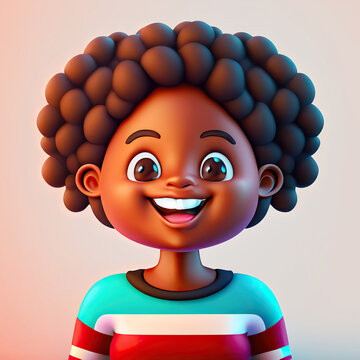 Cartoon 3d cute avatar of Smiling Black Kind Young girl