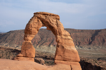 View of Delicate Arch, Symbol of Utah, Arches National Park, Moab, Utah, USA. 