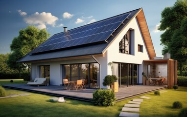 Solar panels gable roof beautiful modern home