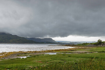nature sceneries around Ullapool, during a rainy springtime morning, Scotland
