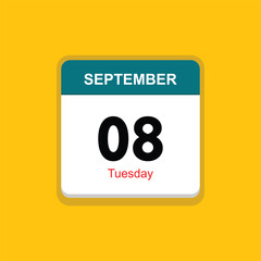 tuesday 08 september icon with yellow background, calender icon