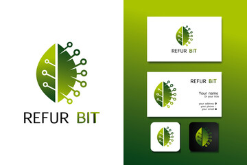 refurbit logo design vector template and business card with editable text