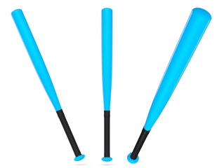 Set of professional softball or baseball bats isolated on white background.