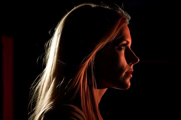 a woman with long blonde hair in the dark