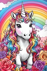 Tuinposter Whimsical unicorn art drawing  © Fantasy24