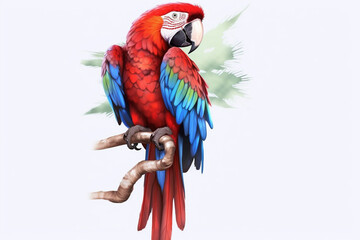 Macaw Parrot bird is flying with white background and clipping path. Generative AI