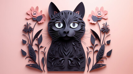 Black Cat made in Paper Art for Halloween concept