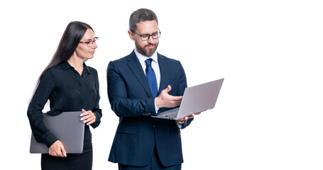 business freelancer with laptop, advertisement. photo of business freelancer hold computer.