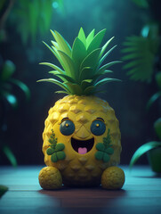 Cute funny cartoon pineapple. Illustration in 3d style. Generative AI.