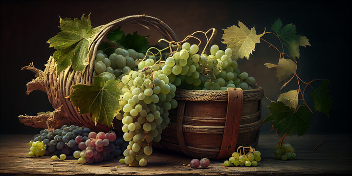Grapes harvest, baskets with green grapes, Ai generated image 