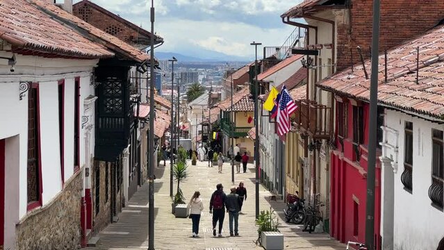 tourist street of La Candelaria in the city of Bogota, capital of Colombia