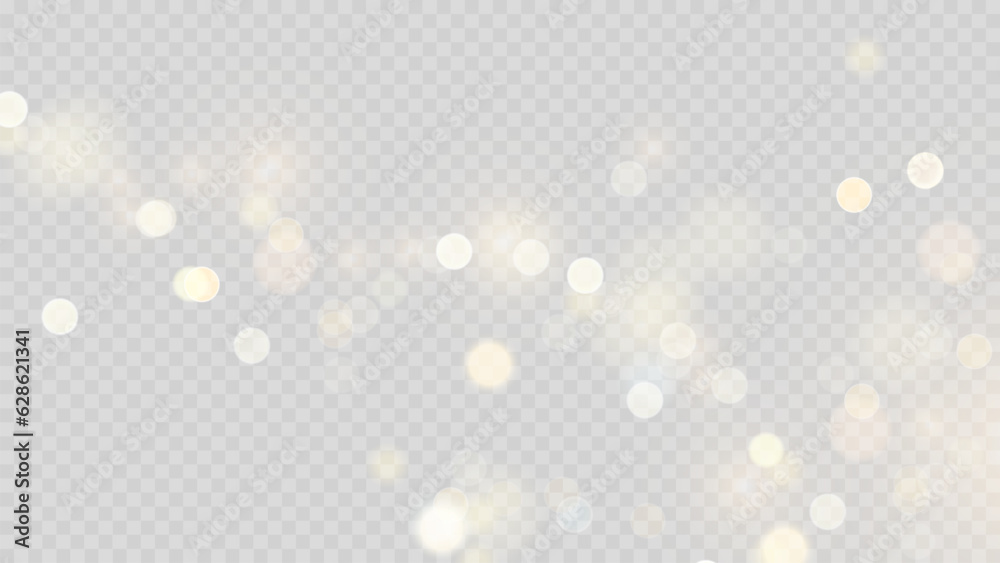 Wall mural golden dust light png. christmas glowing bokeh confetti and sparkle overlay texture for your design.