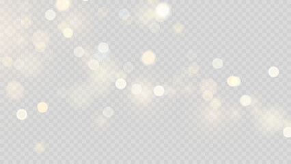 Golden dust light png. Christmas glowing bokeh confetti and sparkle overlay texture for your design. Stock royalty free vector illustration. PNG	 - obrazy, fototapety, plakaty